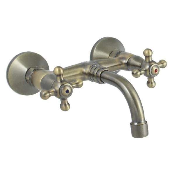 Ottoman antique brass wall-mount mixer tap CMx-007 cross handle classic curved spout – main view