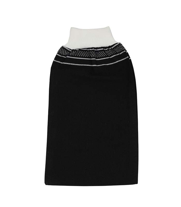 Long black exfoliating bath glove in viscose and polyester blend – wholesale Turkish hammam body exfoliator