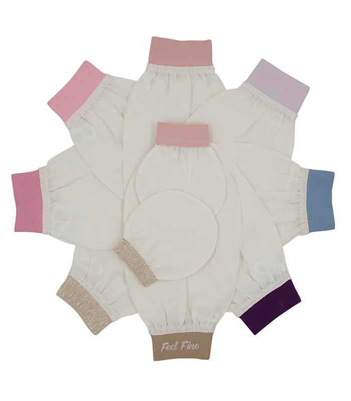 Natural plant silk exfoliating gloves white vegan hammam kese for face and body