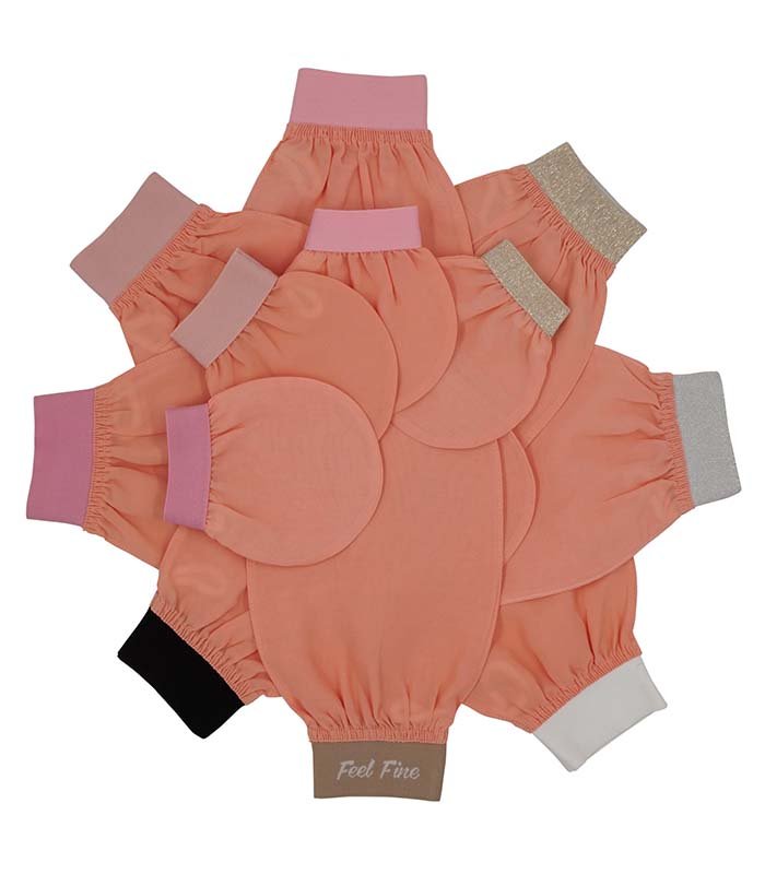 Natural plant silk exfoliating gloves in salmon pink - wholesale Turkish kese mitt