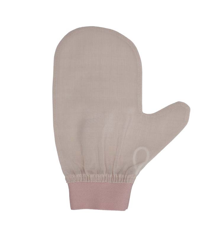Silk exfoliating body mitt from 100% raw cocoon silk with thumb design – wholesale Turkish hammam body glove