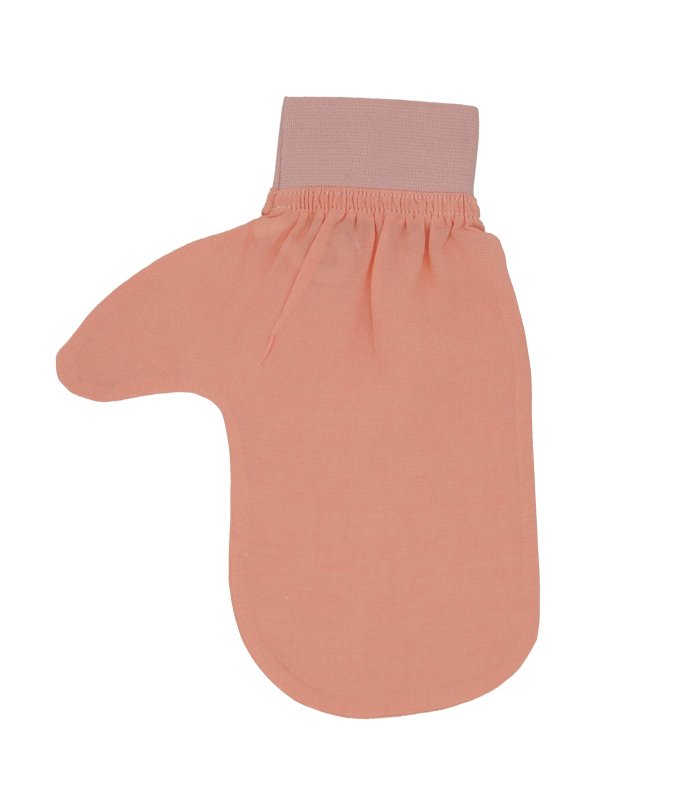 Plant-based silk exfoliating body mitt double-sided thumb design in salmon pink – wholesale Turkish hammam body glove