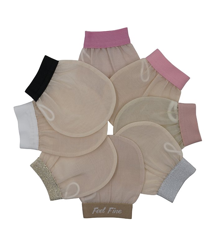 Natural raw cocoon silk exfoliating face glove