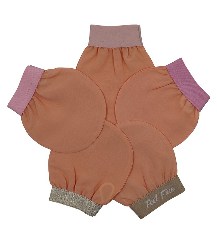 Turkish exfoliating face mitt natural plant silk salmon pink main product image