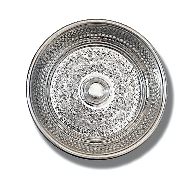 Aluminum Hammam Bowl Oriental Motif HTA091 – Top View Silver Metallic Ø20cm 175g
