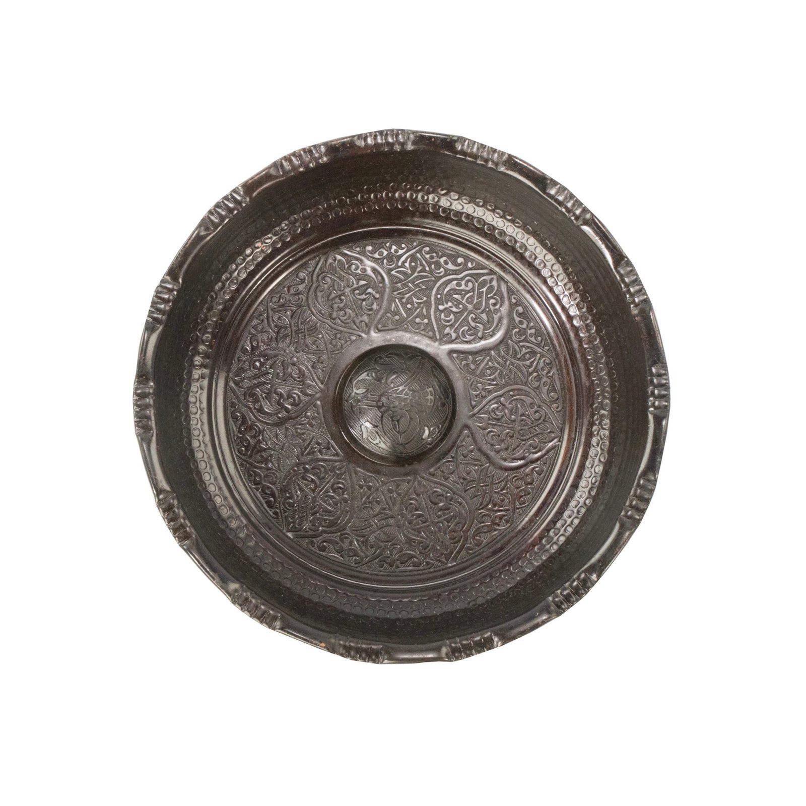 Antique Copper Hammam Bowl Oriental Pattern HTBE071 – Top View Dark Aged Patina Ø17.5cm