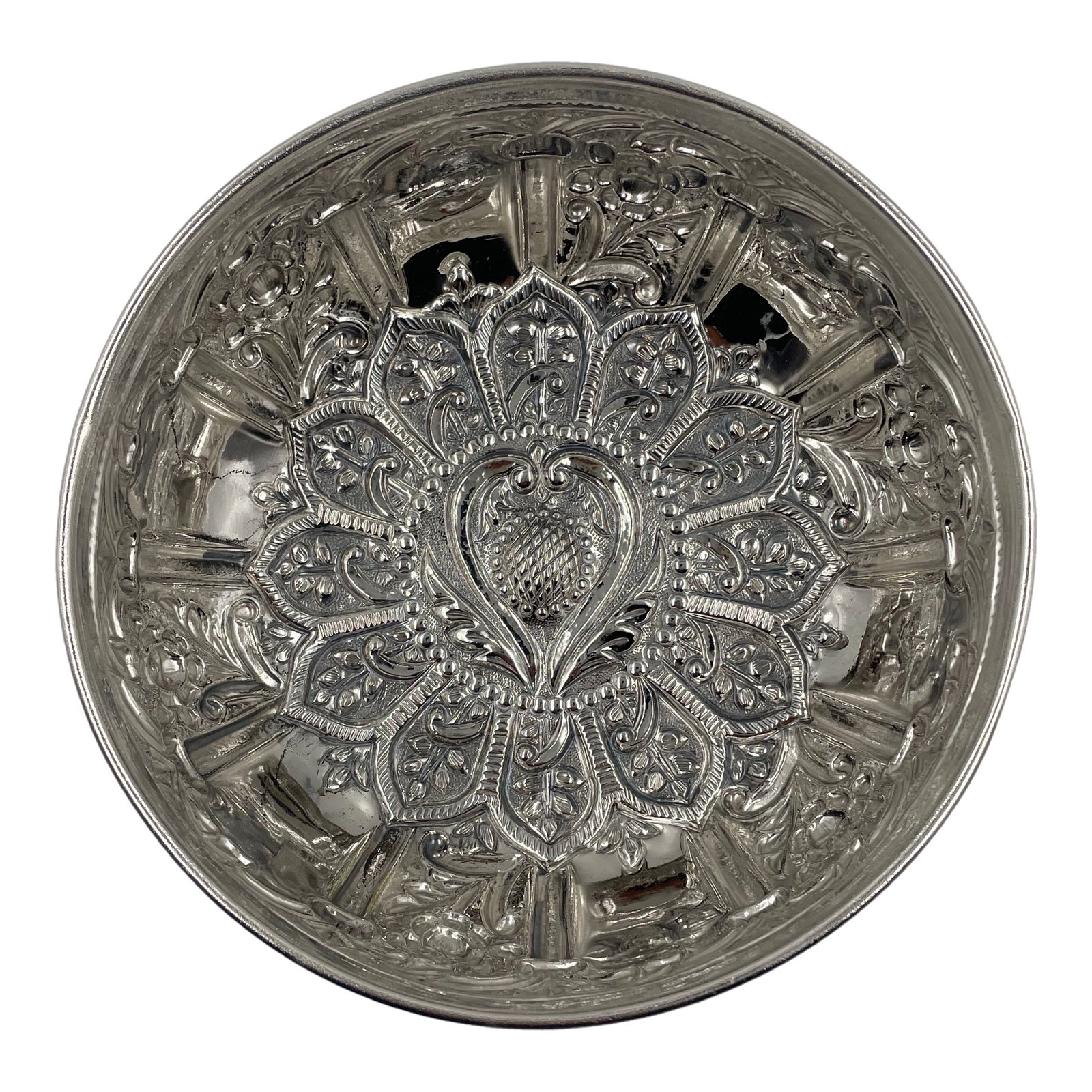 Silver Plated Copper Sultan Hammam Bowl HTG-HM – Top View Deeply Engraved Surface Ø20cm