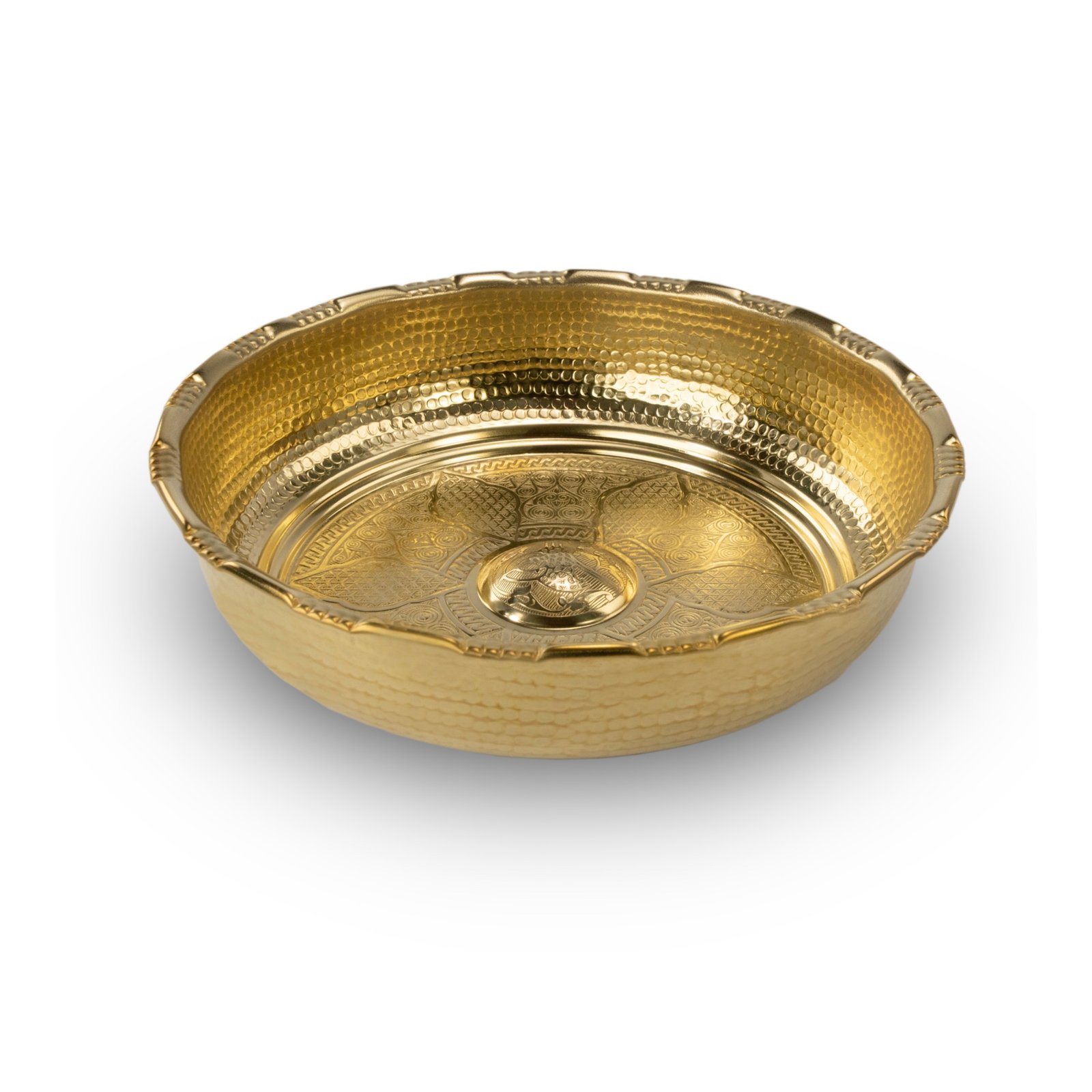 Brass Hammam Bowl Six-Pointed Star HTP067 – Golden Angled View Ø20.5cm