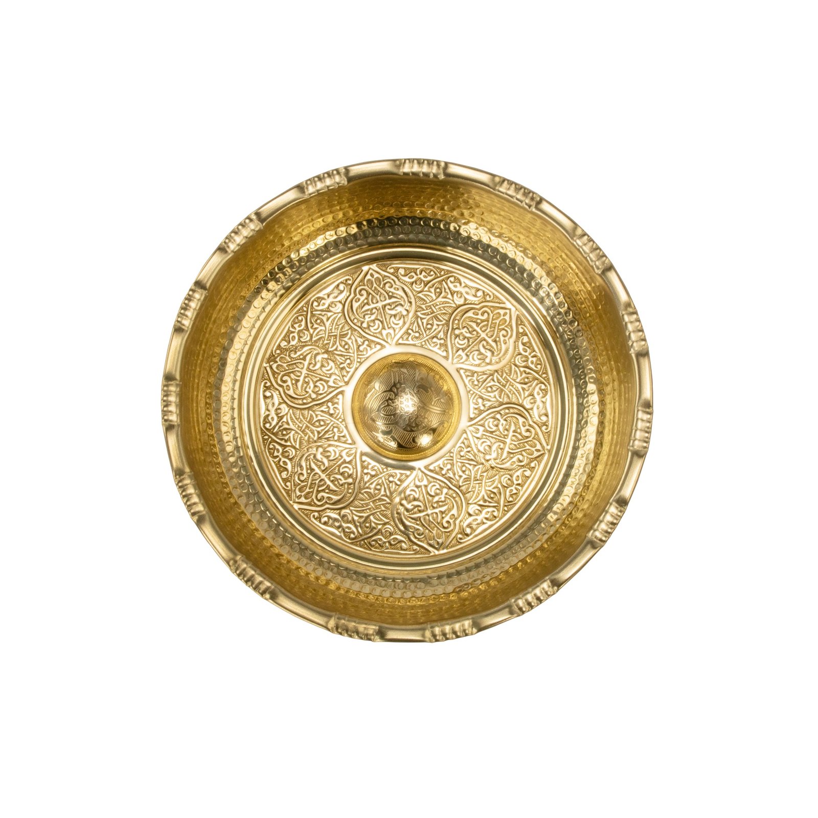 Brass Hammam Bowl Oriental Pattern HTP071 – Top View Golden Interior Pattern Ø17.5cm