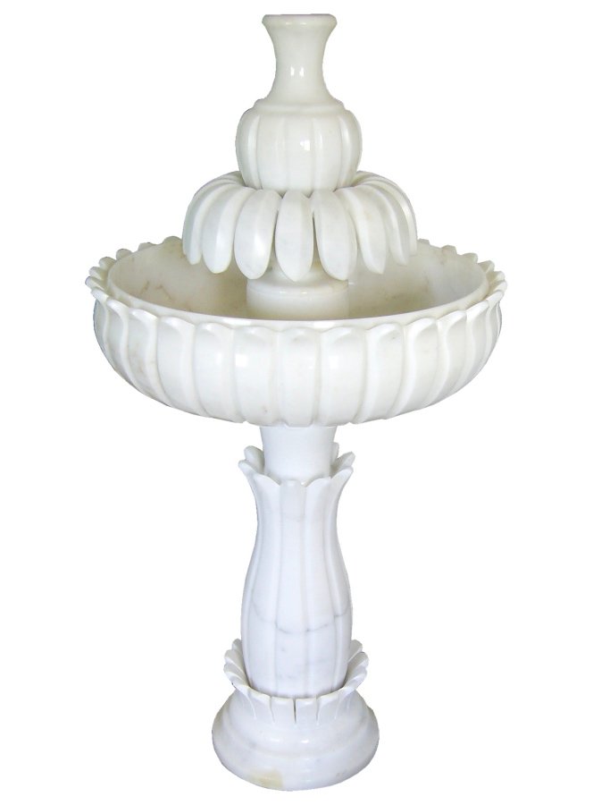 Decorative marble water fountain AFHF-035 — Afyon White Marble column pedestal 65×65×125 cm — hotel hammam spa