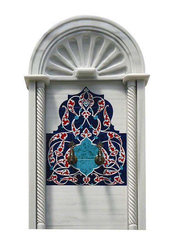 Marble wall panel AFHKU-1100 — Handmade artistic ceramic decorations integrated with natural stone — 80×180 cm — hotel hammam spa