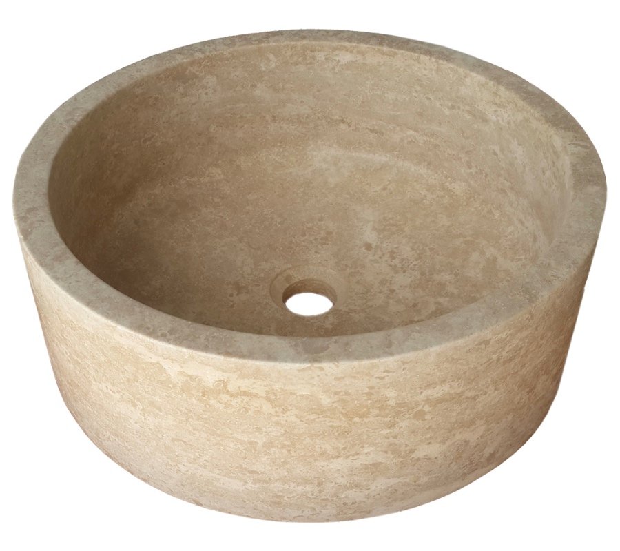 Handmade marble washbasin AFHL-21 — Square Vessel Sink — Classic Travertine 42×42×15 cm