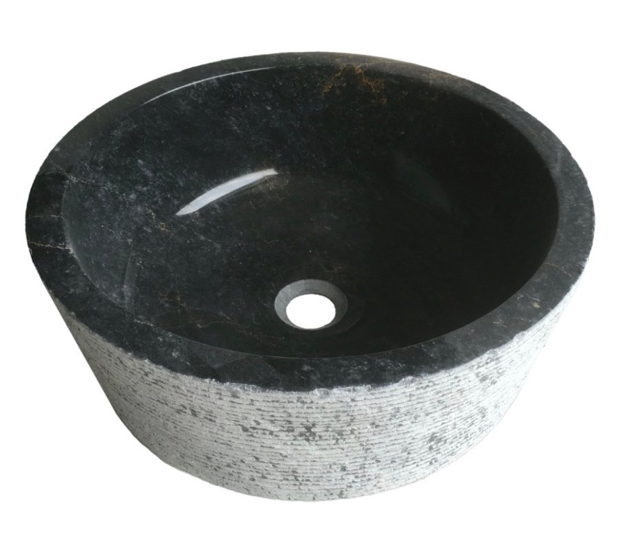 Handmade marble washbasin AFHL-40 — Square Vessel Sink — Black marble 42×42×15 cm