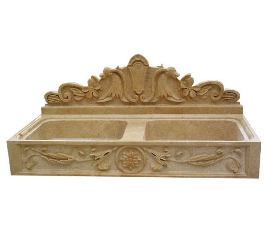 Handmade marble washbasin AFHL-66 — Rectangular Trough Sink — Noce Travertine 42×90×35 cm