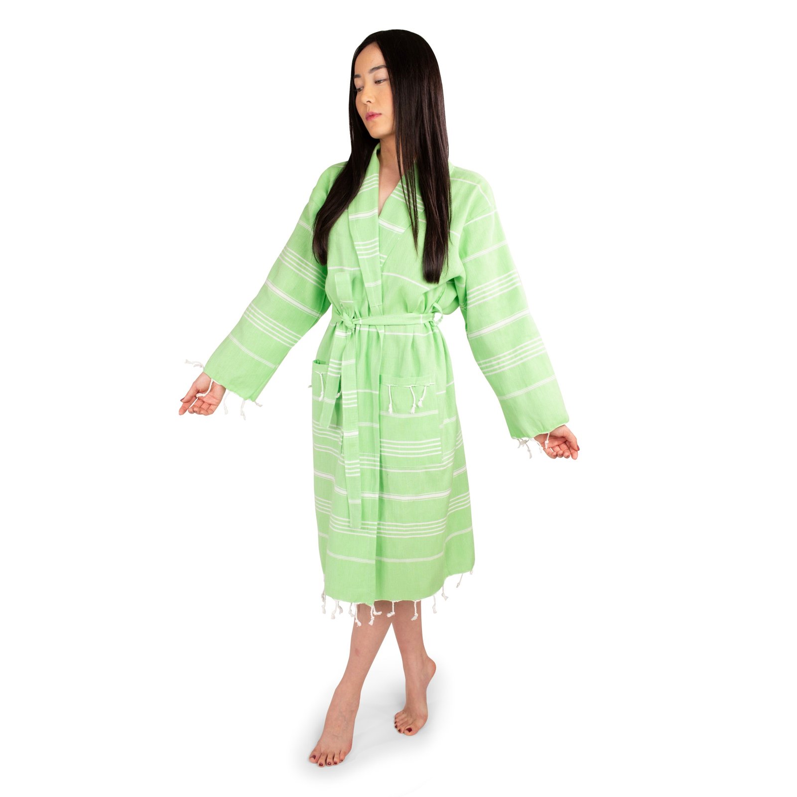Turkish Peshtemal Bathrobe Lightweight Quick-Dry PLB009 Mint – Front View