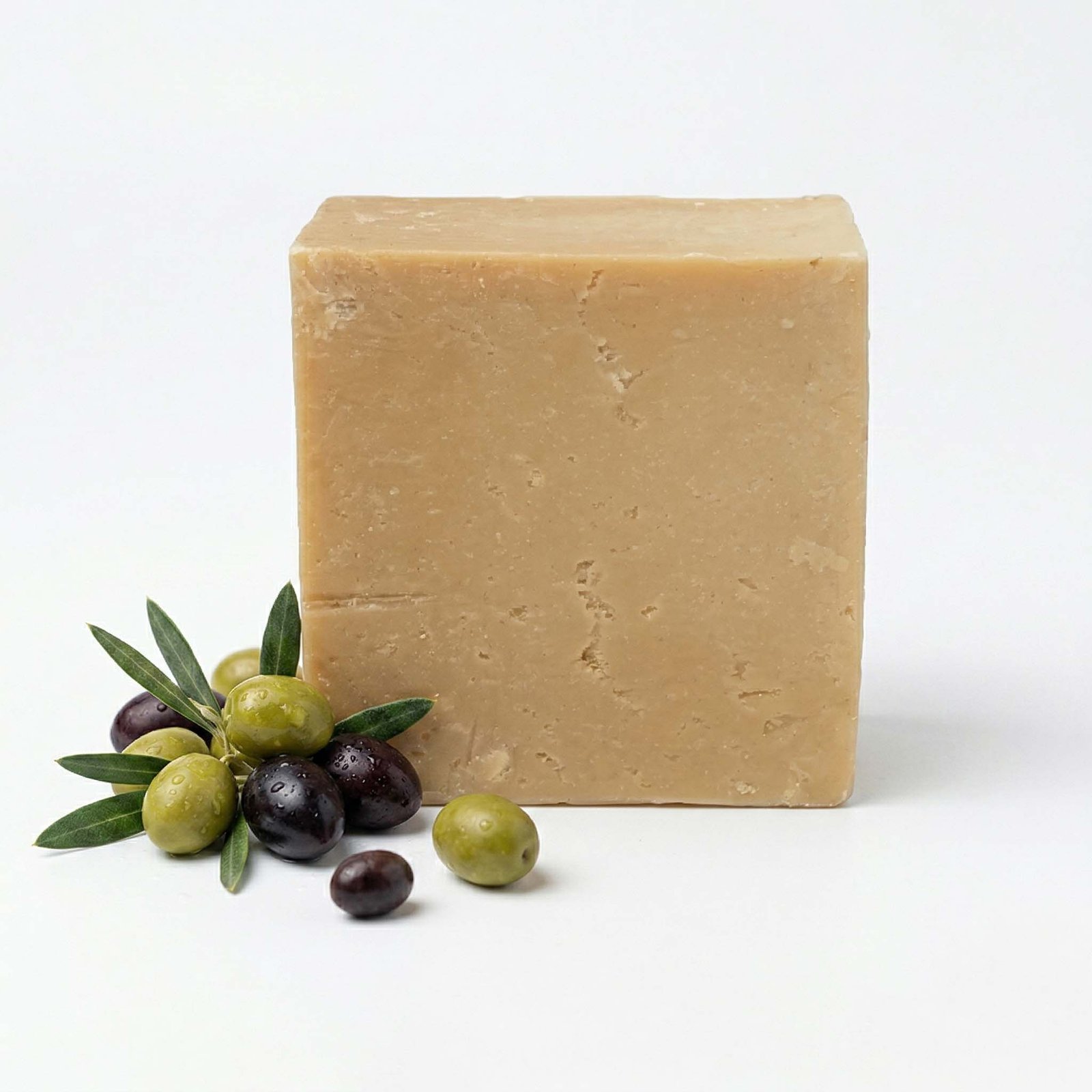 Natural Handmade Pure Olive Oil Soap ZY001 – Single Bar 110g Clean White